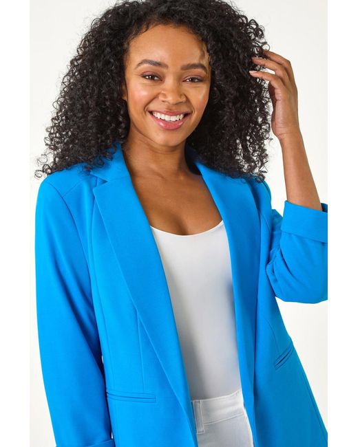 Roman Petite Blue Revere Collar Stretch Blazer