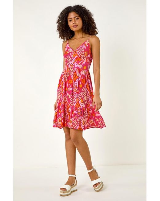 D.u.s.k Abstract V-Neck Shirred Button Dress
