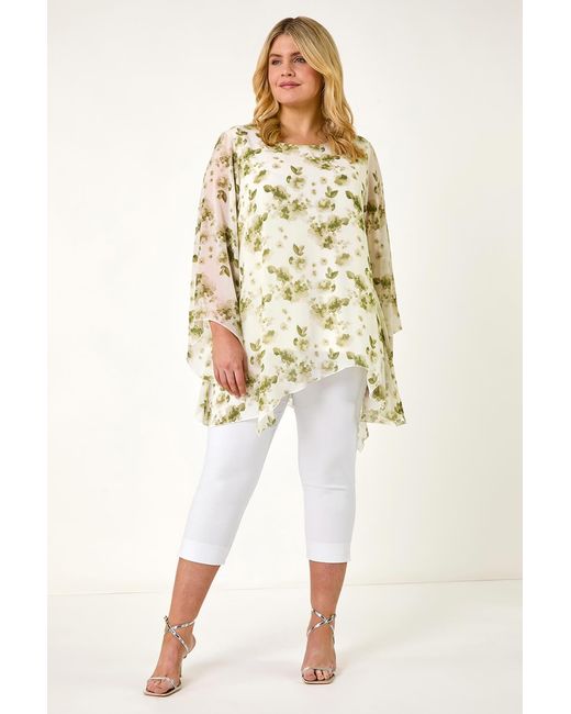 Roman Curve Metallic Floral Print Overlay Top