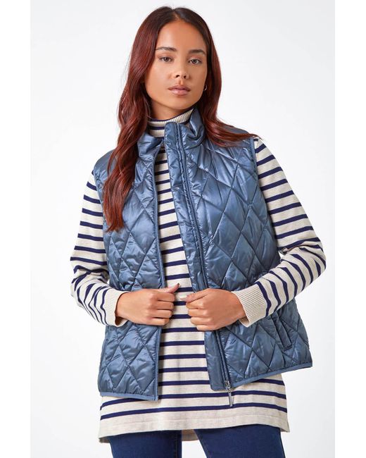 Roman Blue Petite Hooded Quilted Gilet