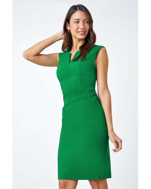 Roman Green Sleeveless Ruched Bodycon Stretch Dress