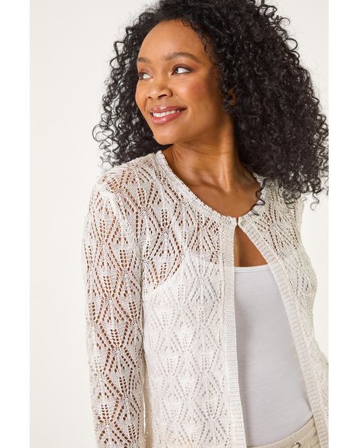 Roman Petite White Pointelle Knit Cardigan