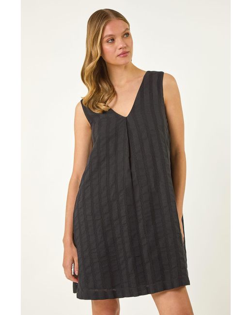 Roman Black Textured Short A-Line Dress