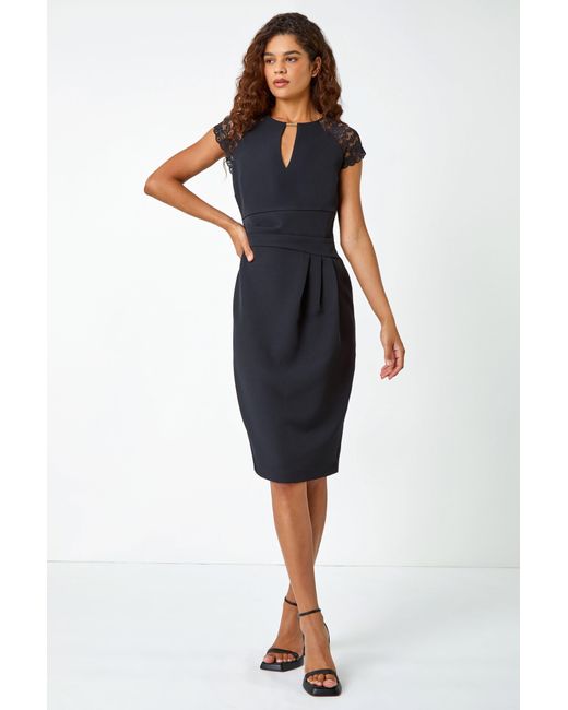 Roman Black Lace Detail Shift Stretch Dress
