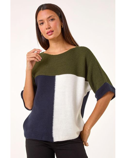 Roman Blue Colour Block Knitted Jumper