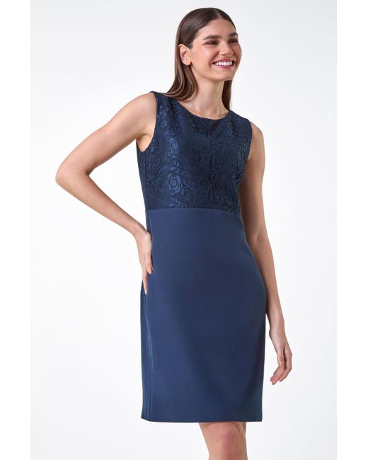 Roman Blue Lace Bodice Shift Dress