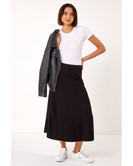 Roman Black A-Line Pull On Stretch Skirt