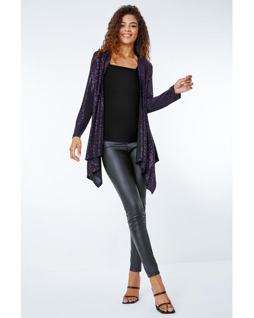 Roman Blue Sequin Sparkle Waterfall Stretch Jacket