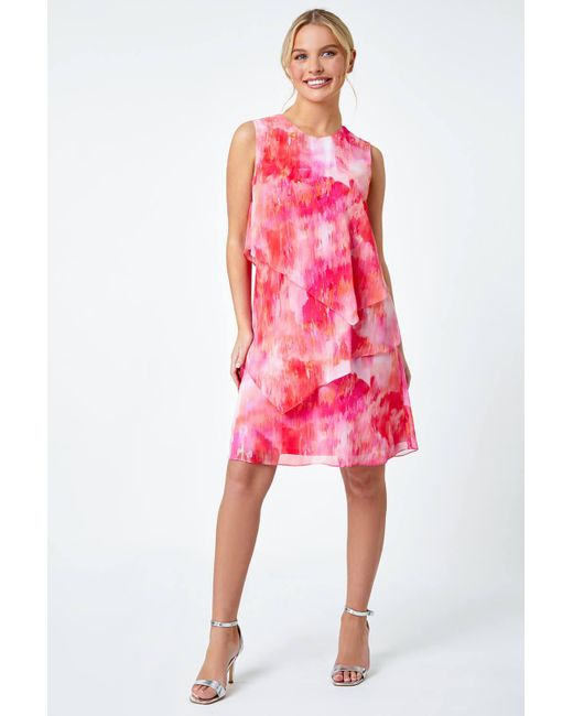 Roman Pink Originals Petite Abstract Tiered Chiffon Dress