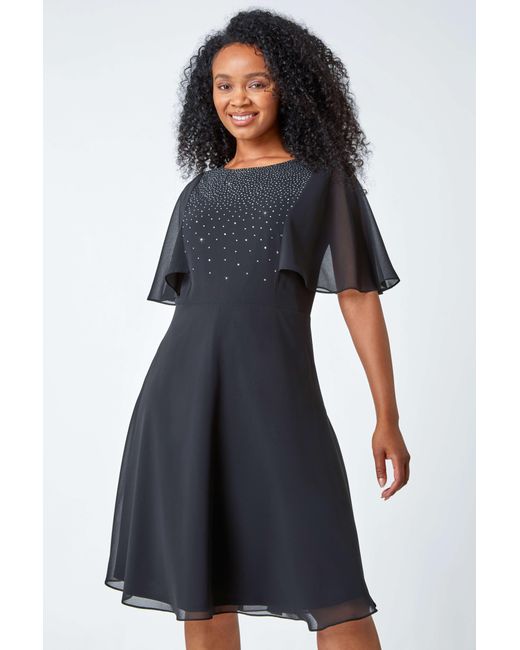 Roman Petite Blue Embellished Skater Dress