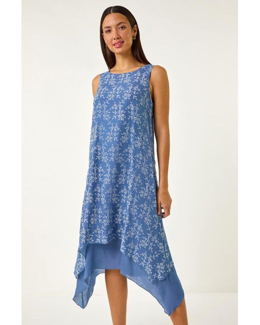 Roman Floral Print Double Layer Shift Dress in Blue | Lyst UK