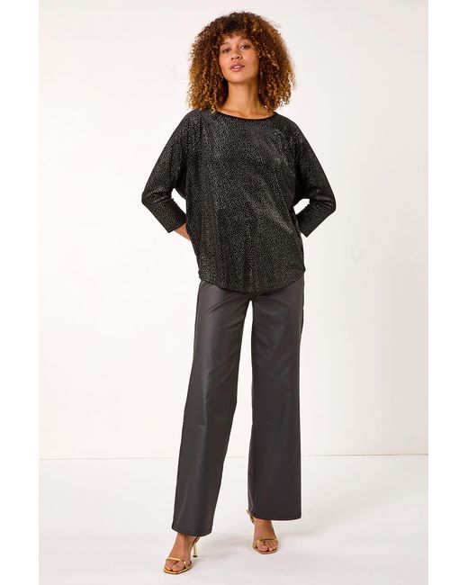 Roman Black Foil Spot Print Velvet Top