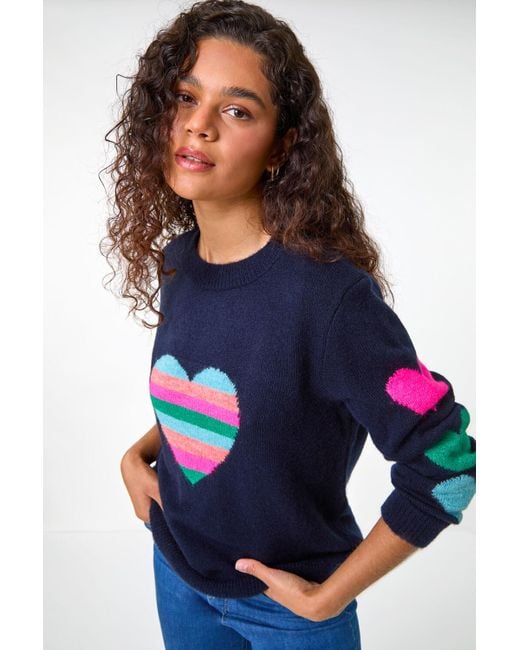 Roman Blue Multi Heart Detail Longline Jumper