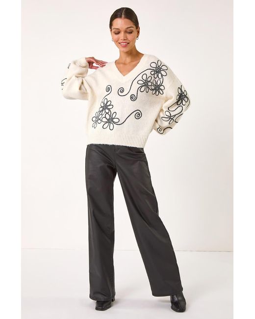 Roman White Contrast Swirl Floral Knit Jumper