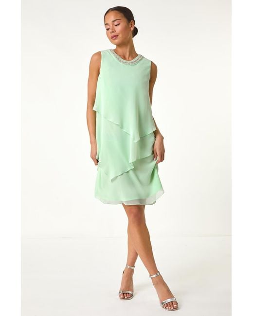 Roman Petite Green Trim Layer Shift Dress