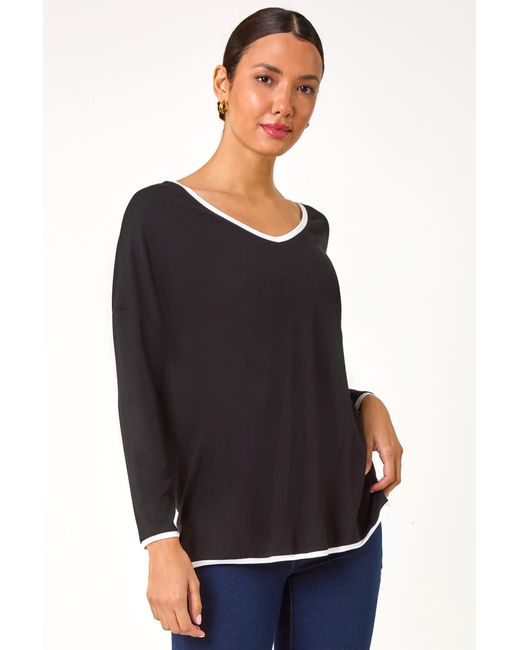 Roman Black Contrast Trim Tunic Top