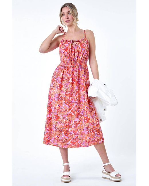 D.u.s.k Floral Print Shirred Midi Dress