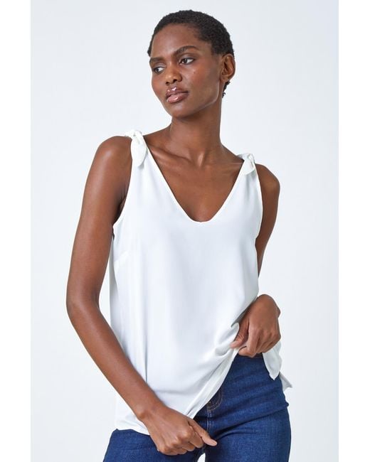 Roman White Tie Detail Strap Chiffon Cami Top