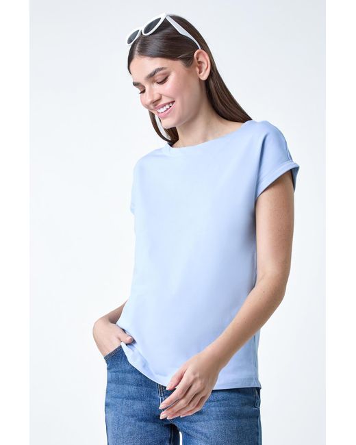 Roman Blue Plain Stretch Cotton Jersey T-shirt