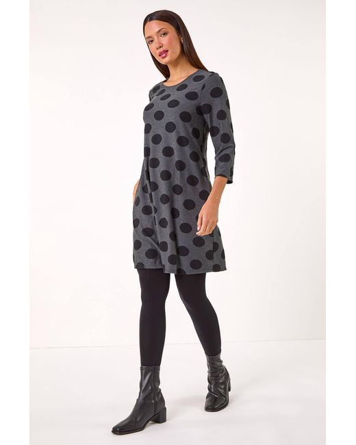 Roman Black A-Line Spot Print Dress