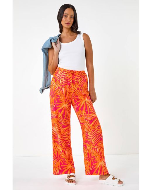 D.u.s.k Orange Palm Print Wide Leg Trouser