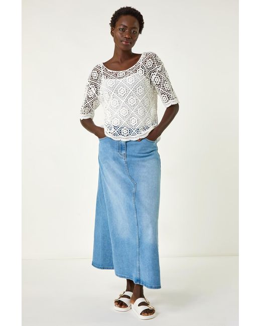 Roman Blue Cotton Crochet T-Shirt