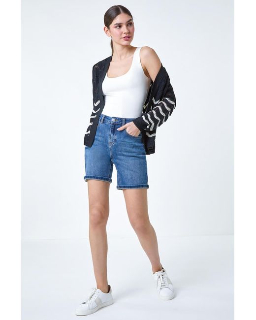 Roman Black Wave Pointelle Knit Cardigan