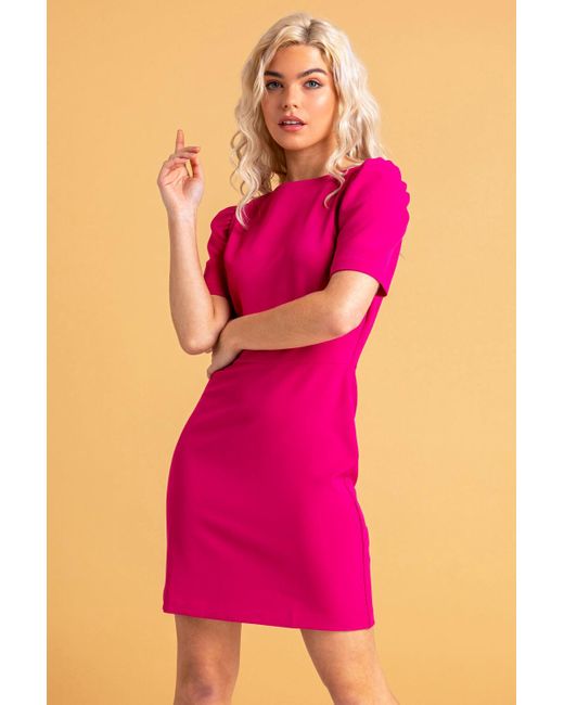 Roman Pink Dusk Fashion Puff Sleeve Shift Dress