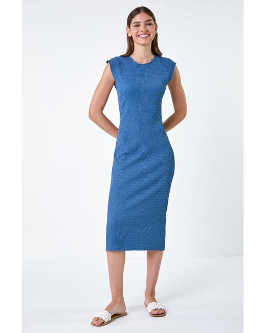 Roman Blue Textured Stretch Bodycon Dress