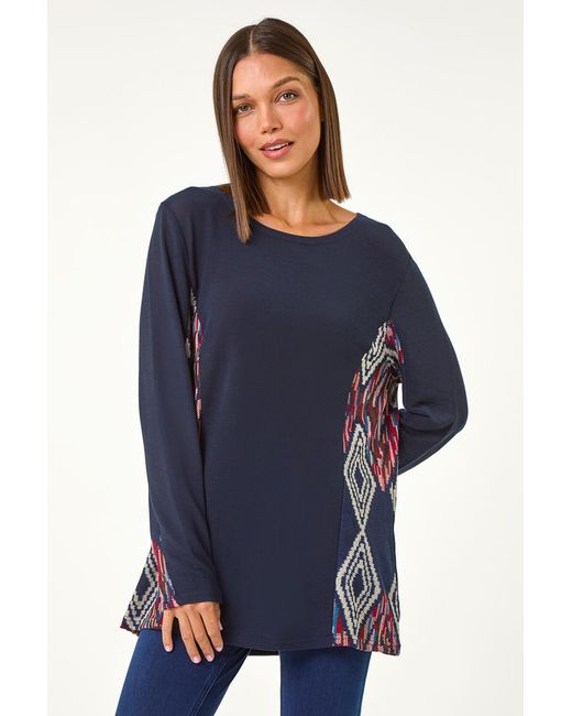 Roman Blue Side Printed Stretch Tunic Top