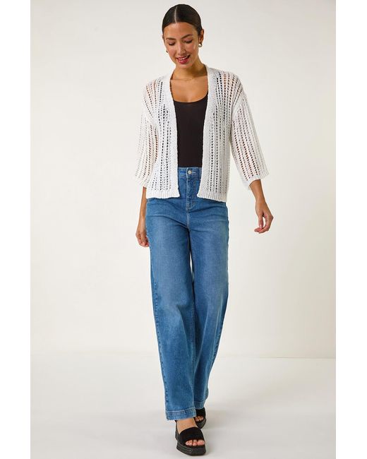 Roman White Stitch Detail Knit Cardigan