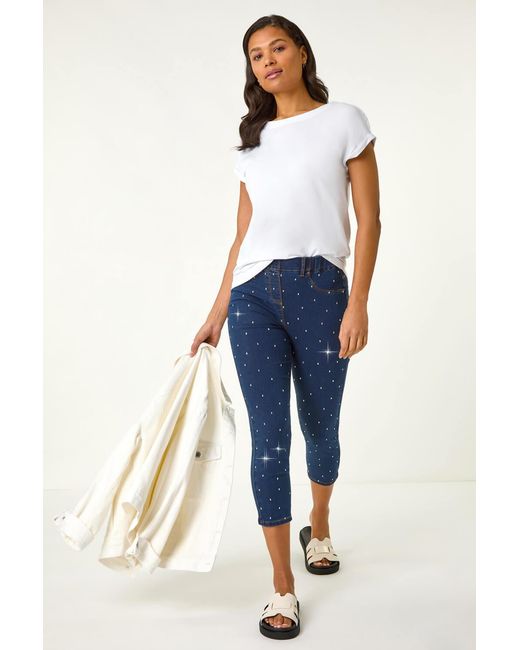 Roman Blue Embellished Cropped Stretch Jeggings