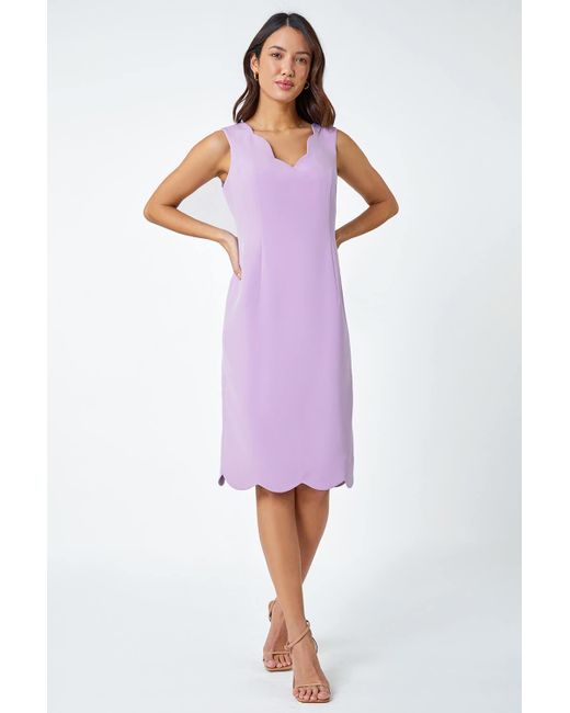 Roman Purple Scallop Edge Plain Shift Dress