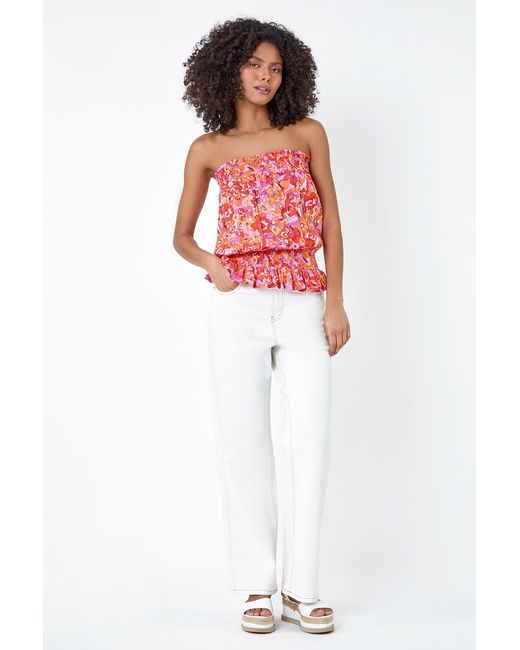 D.u.s.k Red Floral Print Stretch Bandeau Top