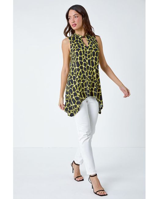 Roman White Spot Print Twist Neck Top
