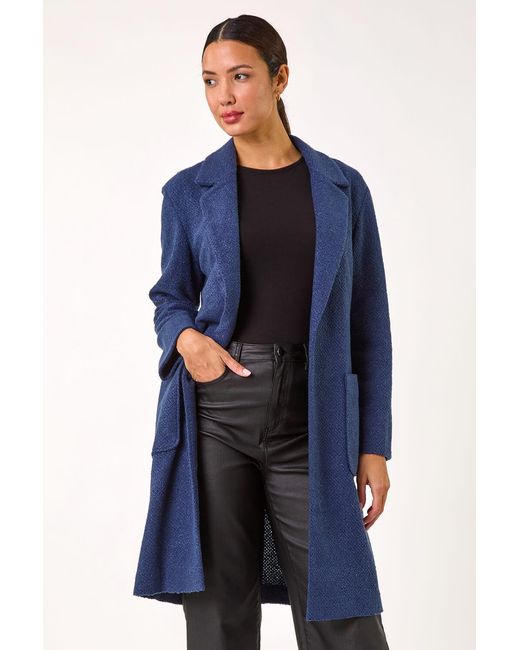 Roman Blue Single Breasted Longline Coatigan
