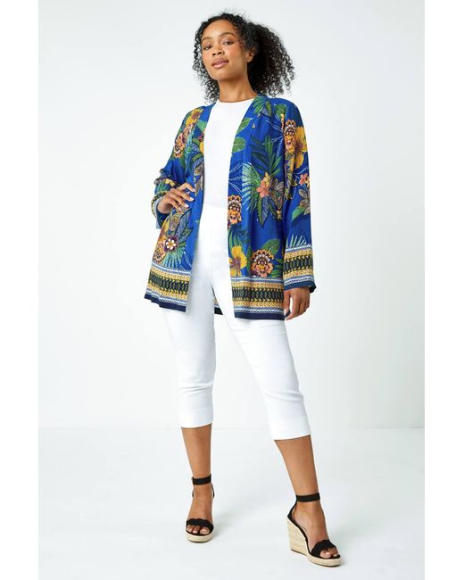 Roman Petite Blue Tropical Print Kimono Jacket