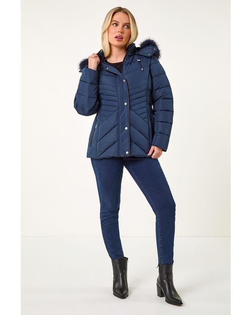Roman Petite Blue Fur Hood Puffer Coat