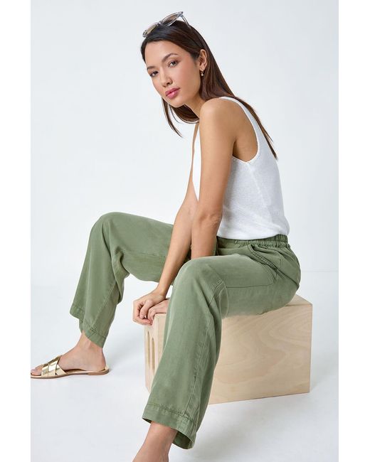 Roman Green Tie Waist Wide Leg Trousers