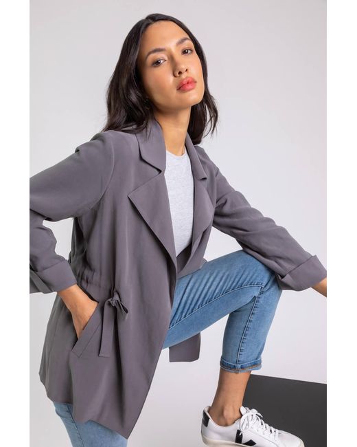 Roman Gray Tie Waist Longline Jacket