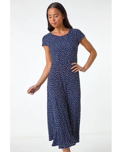 Roman Petite Blue Spot Print Crinkle Midi Dress
