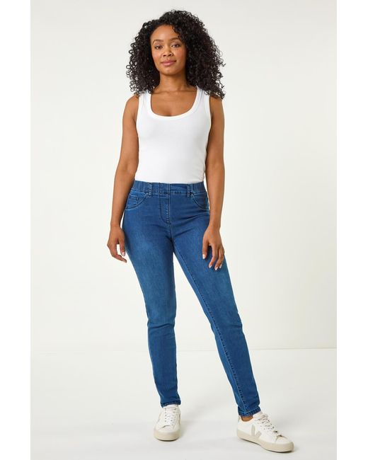 Roman Petite Blue Stretch Denim Elastic Waist Jegging
