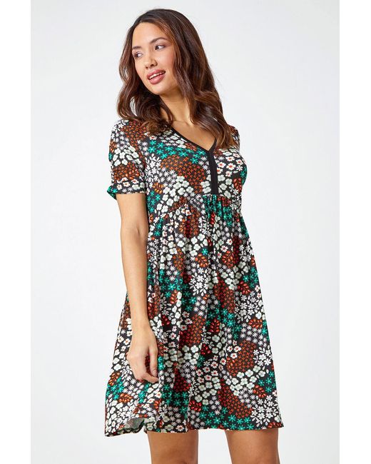Roman Green Floral Print Stretch Jersey Dress