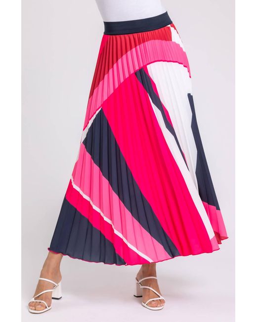 Roman Pink Colourblock Print Pleated Maxi Skirt