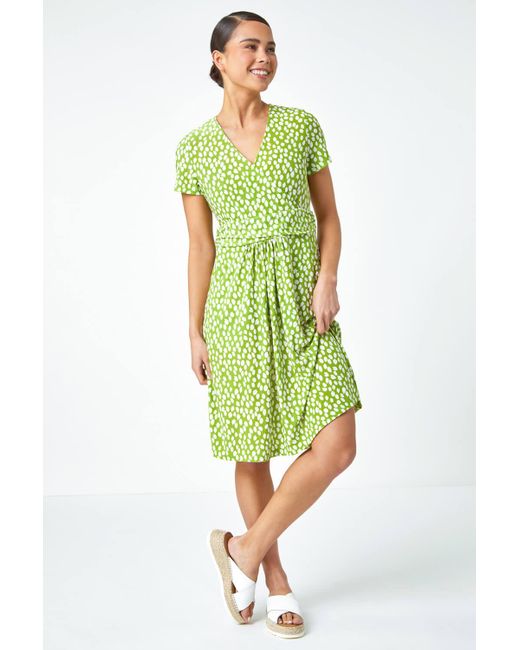 Roman Green Originals Petite Spot Print Wrap Stretch Dress