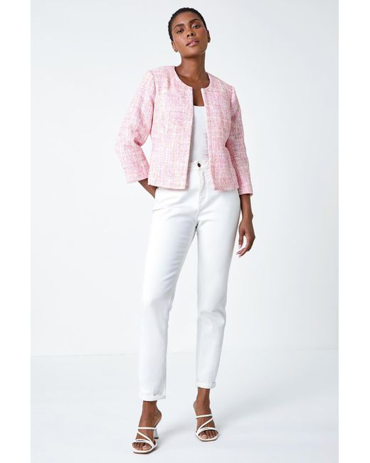 Roman Pink Smart Textured Boucle Jacket