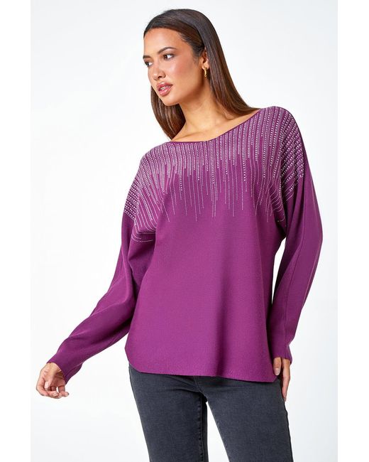 Lilly-and-Hope Purple Sparkle Embellished V-Neck Knit Jumper