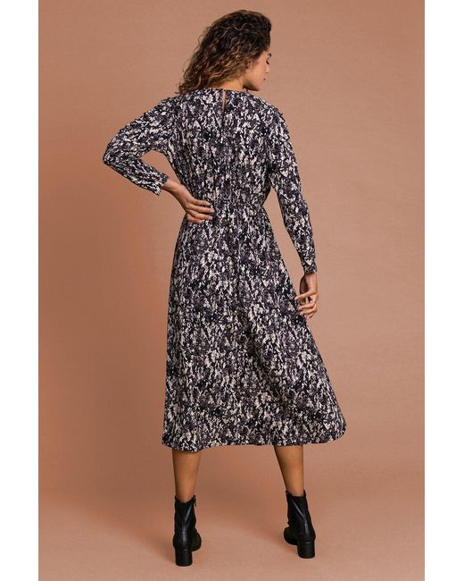 Roman Multicolor Snake Print Shoulder Frill Midi Dress