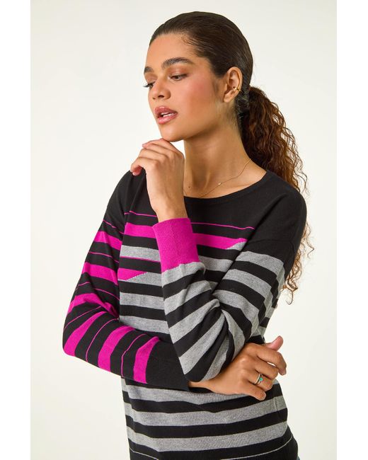 Roman Multicolor Crew Neck Contrast Stripe Knit Jumper