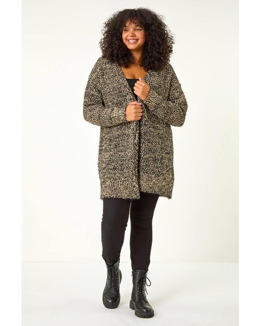 Roman Curve Black Fluffy Textured Cardigan